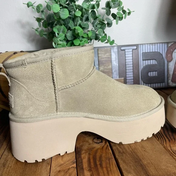 UGG Women's Ultra Mini New Heights Mustard Seed Platform Boots 1158311 - Picture 7 of 14